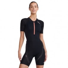 2XU Aero Sleeved Women Trisuit Black/Hyper coral