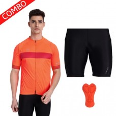 Actuo Neo Racer Fit Cycling Jersey Orange With Actuo Foam Padded Shorts Black (combo)