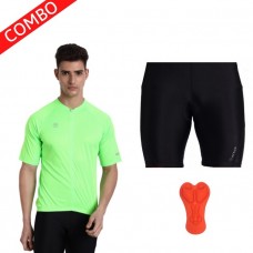 Actuo Essential Cycling Jersey Neon Green With Actuo Foam Padded Shorts Black (combo)