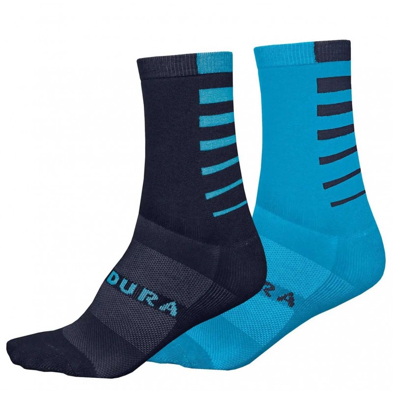 Endura CoolMax Stripe II Socks (Twin Pack) Dark Blue & Ocean Blue