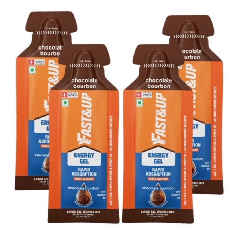 Fast & Up Reload Instant Energy Gel Rapid Absorption Chocolate Bourbon Flavour (Pack of 4)