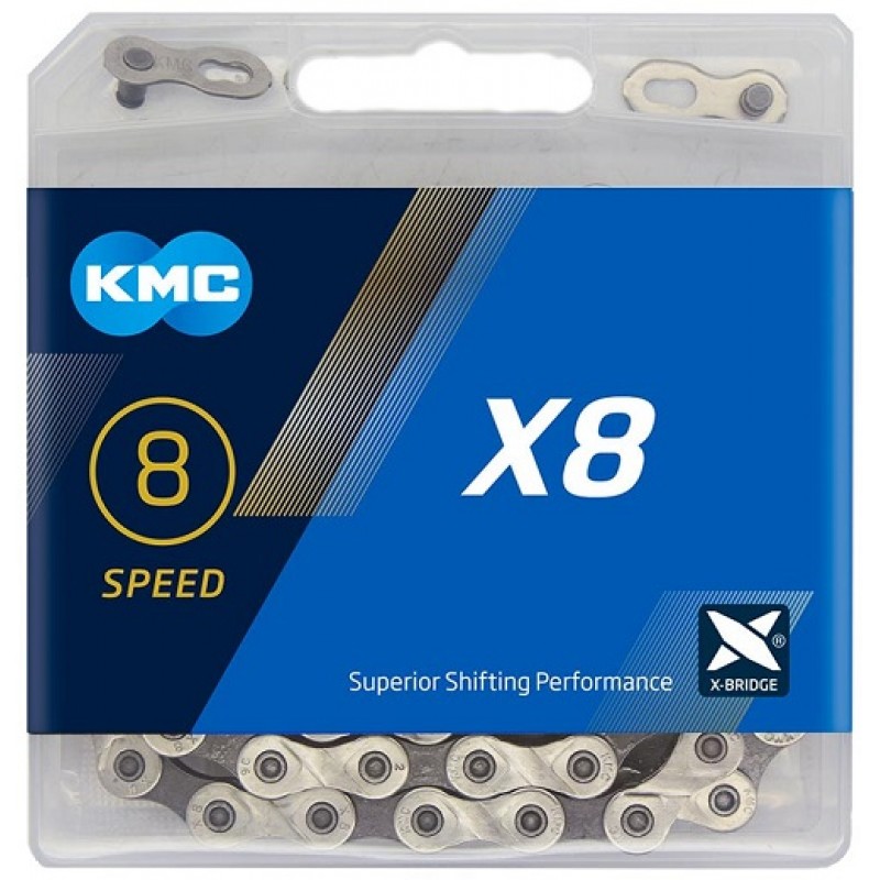KMC X8 Bike Chain 8 Speed Silver Grey