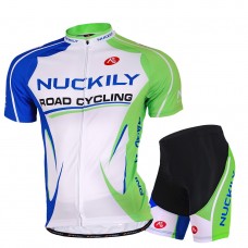 Nuckily Half Sleeve Jersey And Gel Padded Shorts Set White Green And Blue (MA003 MB003)