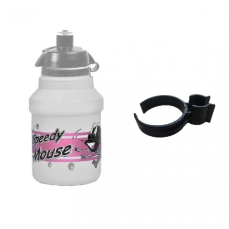 Polisport Speedy Mouse White Pink With Black Holder Water Bottle 300ml
