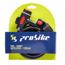 Probike Lock Cable With Key Loc 152 cm Coil Grey Lock Head,W /Smoke