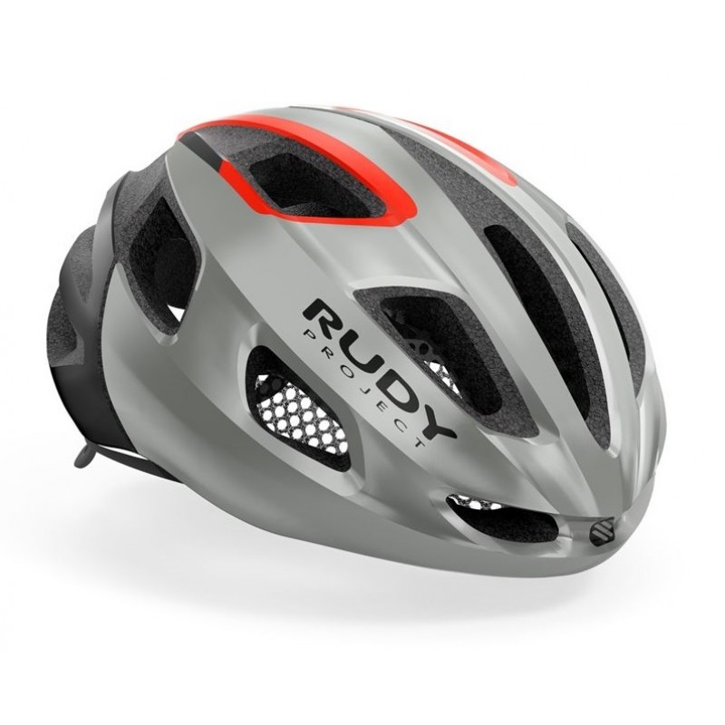 Rudy Project Strym Unisex Cycling Road Helmet Grey Metallic/Shiny Red Fluo