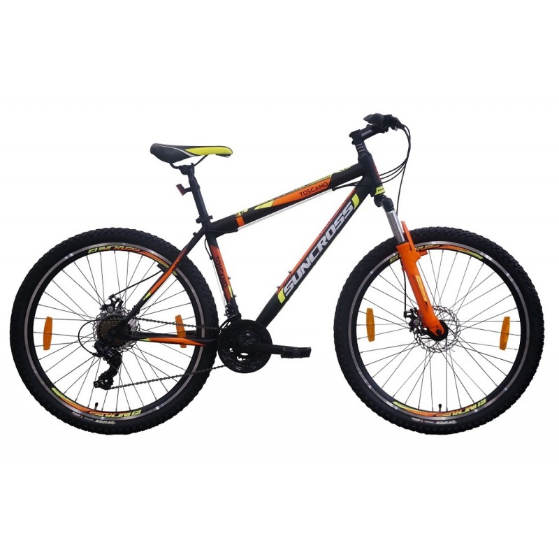 Suncross 27.5x18 Toscano Mountain Bike Black Orange Neon Green