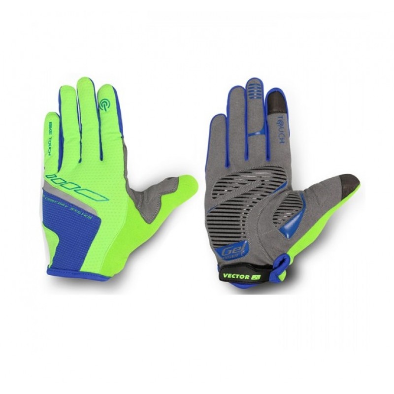 Viva Bike Touch Full Finger Cycling Gloves Green Blue